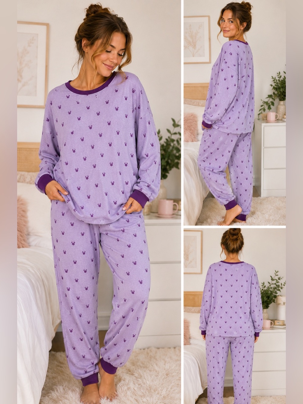 Disney Minnie Mouse Pajama Set XL Purple Soft Lounge Sleepwear